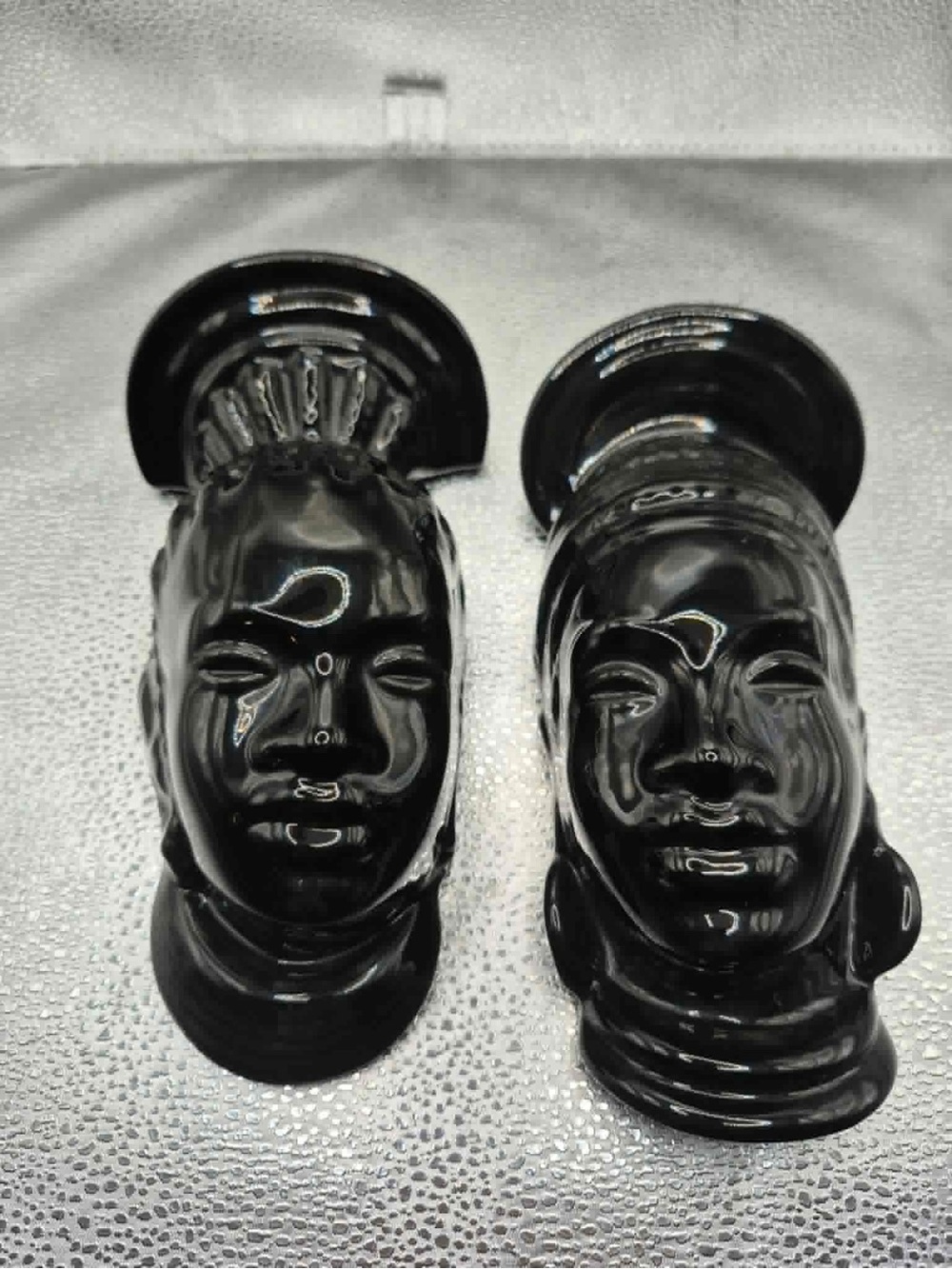Vintage Wall Art - African Mask Pair Black Pottery Primitive Decor Wall Hangings